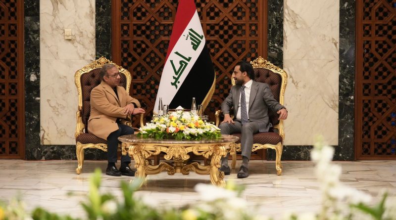 رئيس اتحاد البرلمان العربي رئيس البرلمان العراقي محمد الحلبوسي يستقبل السيد دوارتي باشيكو رئيس الاتحاد البرلماني الدولي