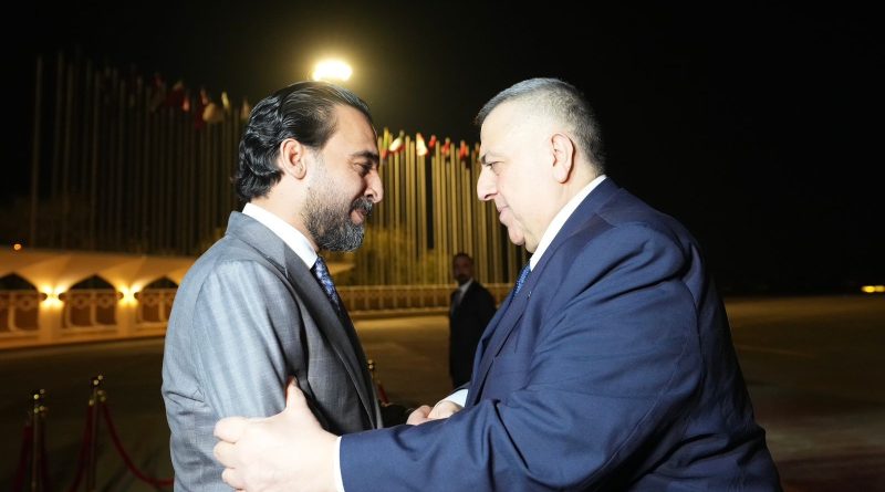 رئيس اتحاد البرلمان العربي رئيس البرلمان العراقي ‪محمد الحلبوسي‬ يستقبل السيد حموده الصباغ رئيس مجلس الشعب السوري